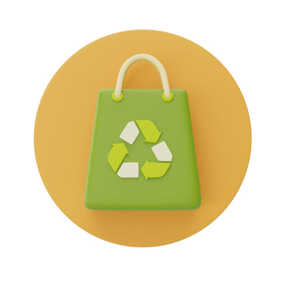 sacola de compras com símbolo de logotipo de reciclagem, inovações ecológicas, renderização em 3d. foto