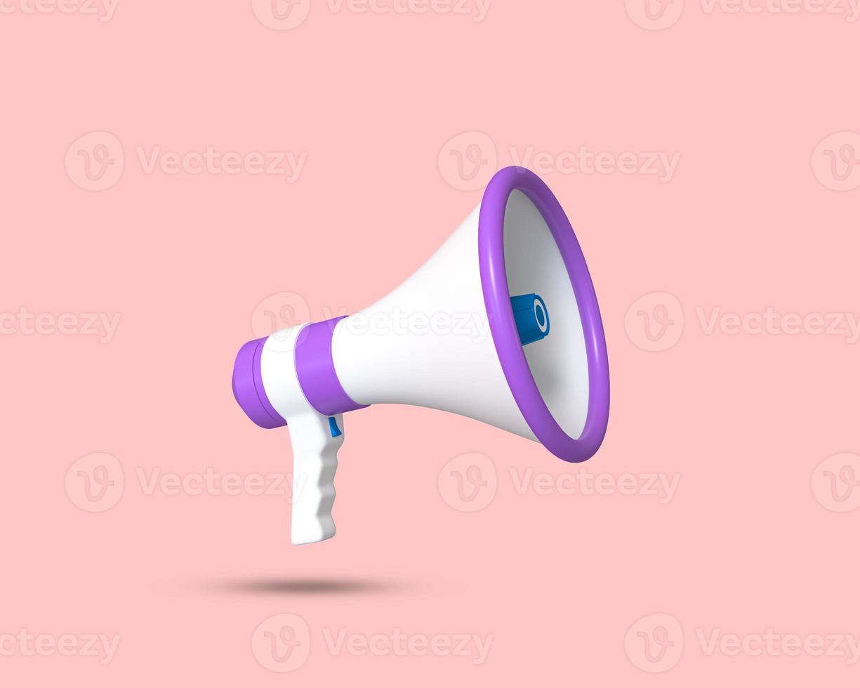 ícone de megafone 3d. símbolo 3d de alto-falante. orador do anúncio. símbolo de alto-falante de mão. conceito de tempo de marketing. mídias sociais, publicidade e promoção. ilustração 3D renderizada. foto