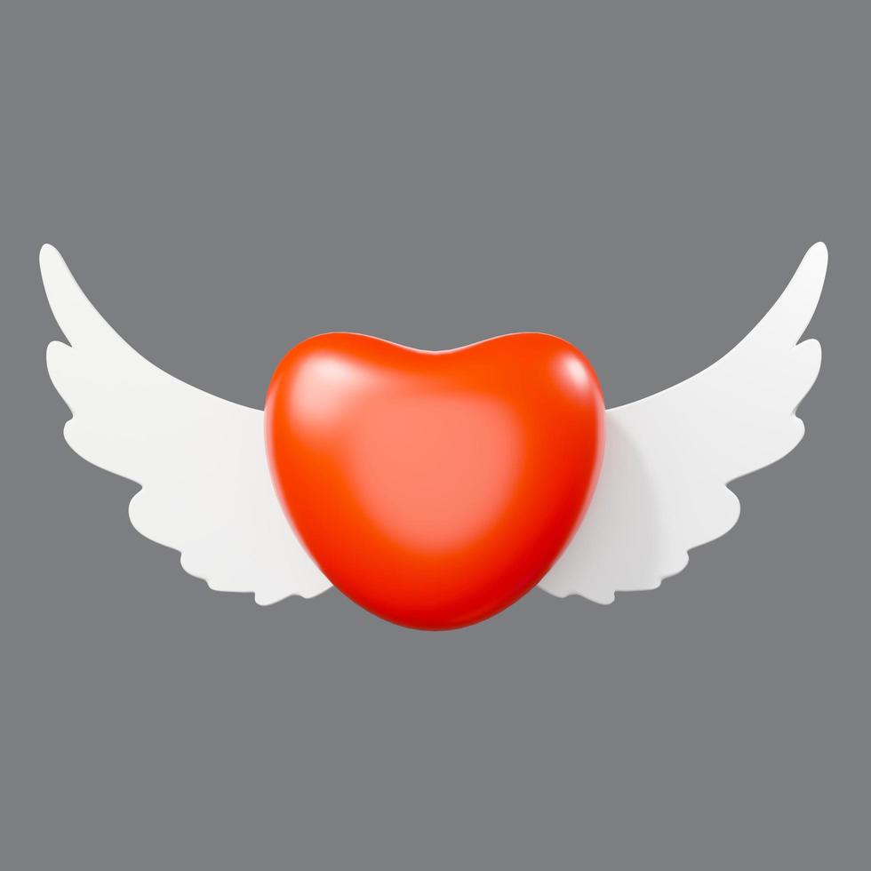 renderização 3D do ícone de coração de asas em fundo limpo para mock up e banner web. design de interface de desenho animado. conceito de metaverso mínimo. foto