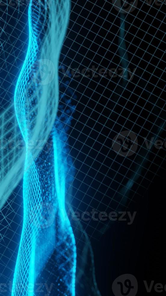 tecnologia de partícula de linha de onda brilhante digital futurista hud fundo vertical renderização em 3d foto