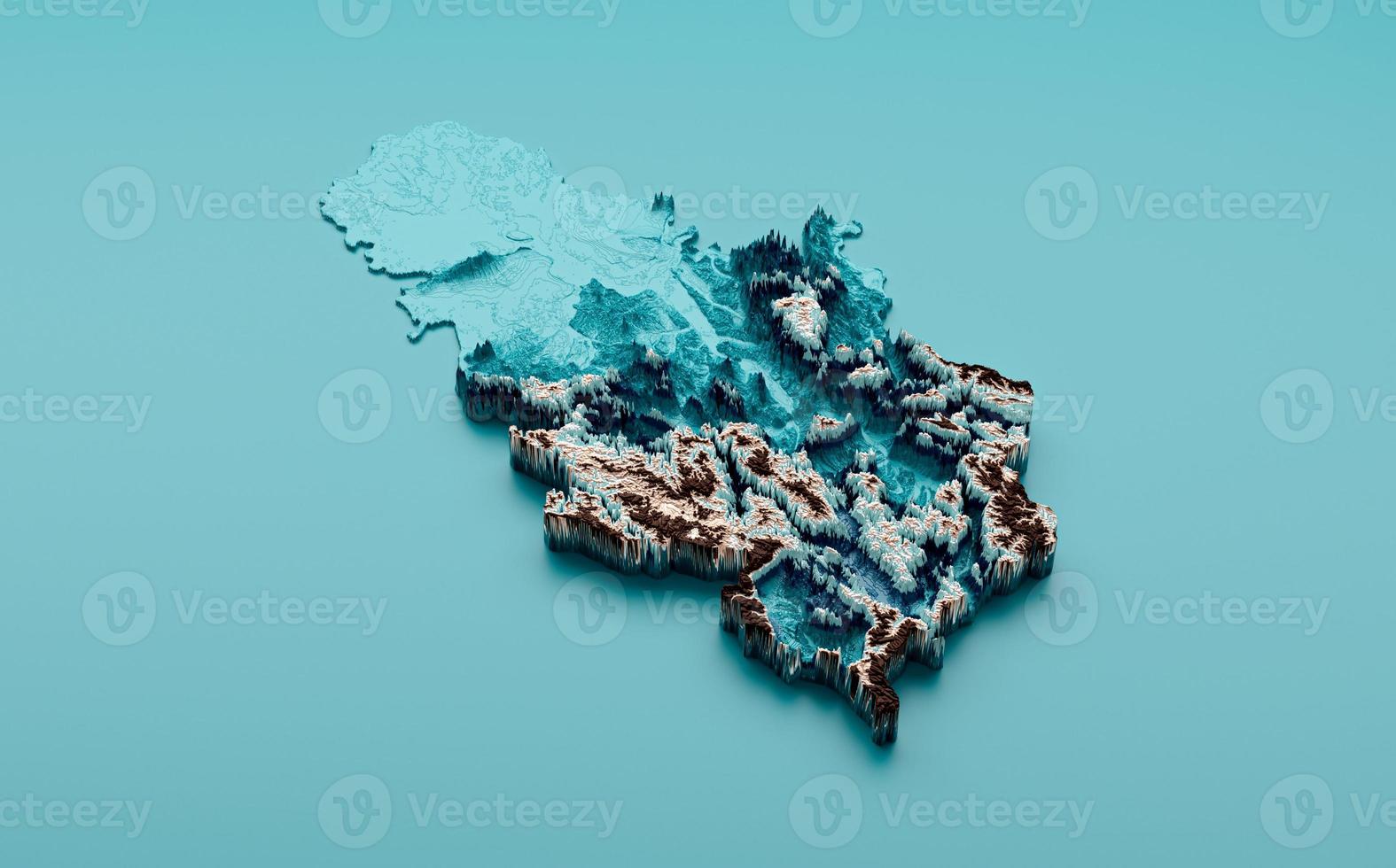 mapa topográfico da sérvia ilustração hipsométrica de elevação da sérvia matiz espectral mapa de relevo sombreado ilustração 3d foto