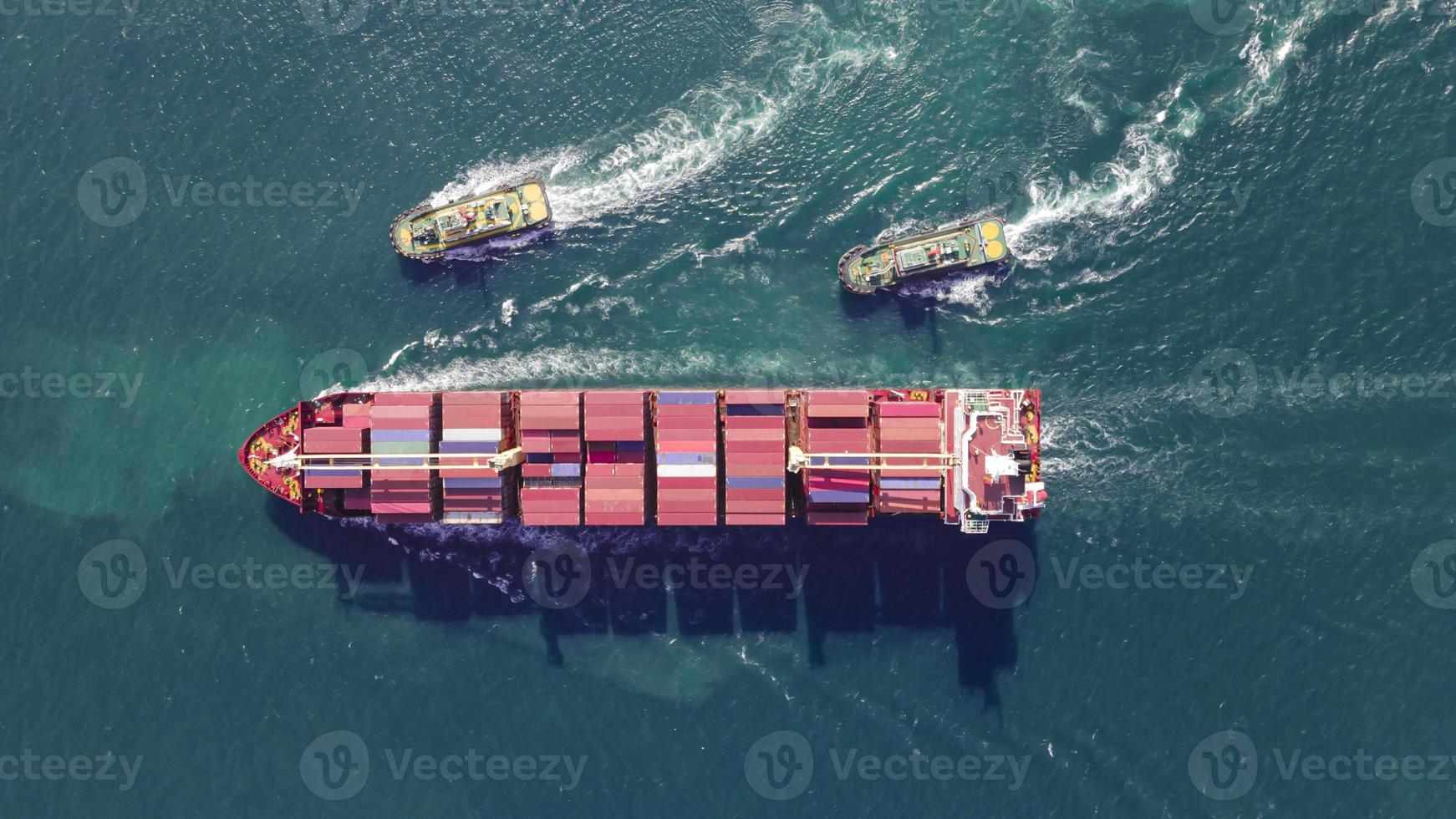 contêiner de carga de navio porta-contentores de vista aérea superior para importação de negócios de logística foto