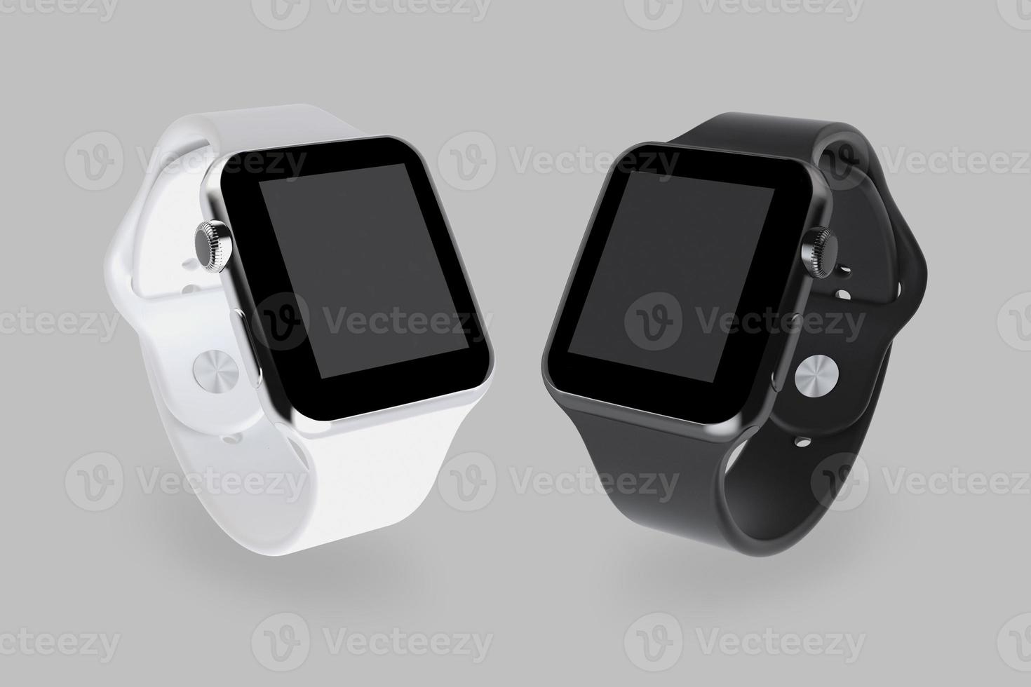 conjunto de maquete de relógio inteligente preto e branco isolado em um fundo cinza. renderização 3D. foto