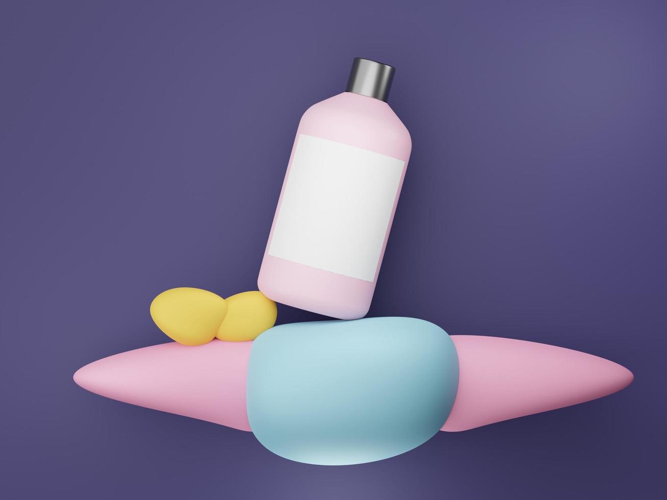 3d renderização de produtos cosméticos em branco para a pele ou embalagens para maquete. sabonete de beleza e conceito de spa. umidade do óleo de loção para a saúde da pele. design premium e de luxo para branding. foto