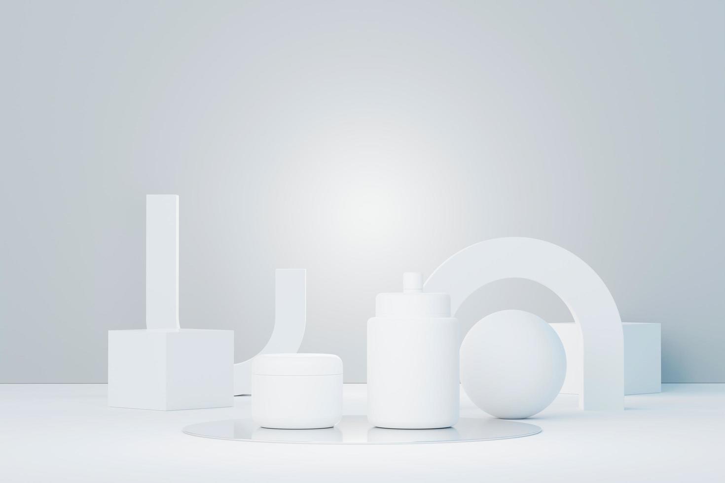 3d renderização de produtos cosméticos em branco para a pele ou embalagens para maquete. sabonete de beleza e conceito de spa. umidade do óleo de loção para a saúde da pele. design premium e de luxo para branding. foto