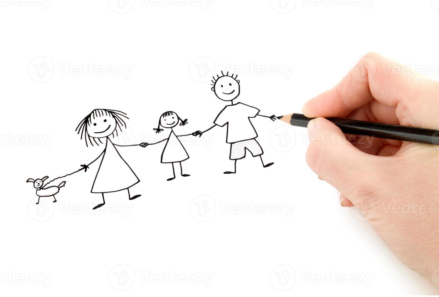 mão com desenho a lápis família feliz foto
