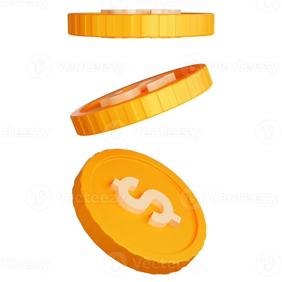 três moedas de dólar flutuante isoladas ilustração de renderização 3d foto