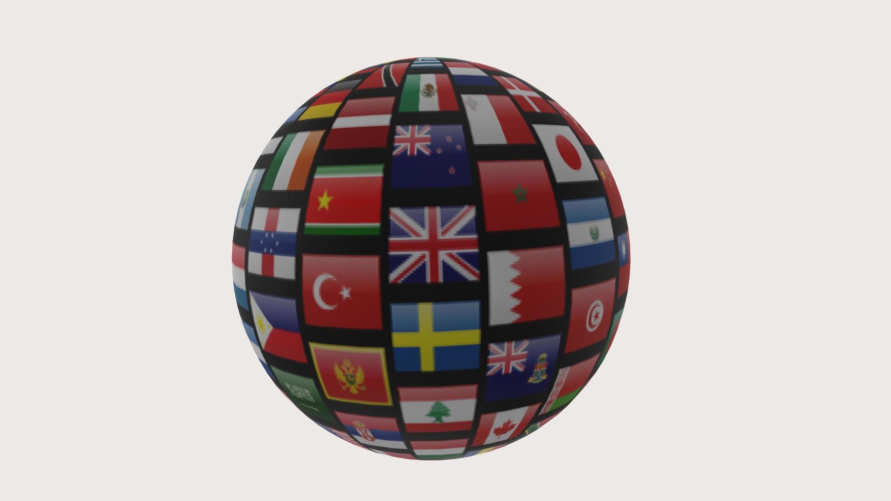 3D renderizar bandeiras do mundo no globo em background branco foto