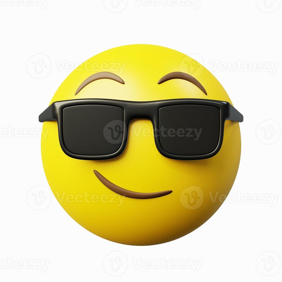 imagem de renderização 3D sorrindo emoticon amarelo legal com fundo branco isolado foto