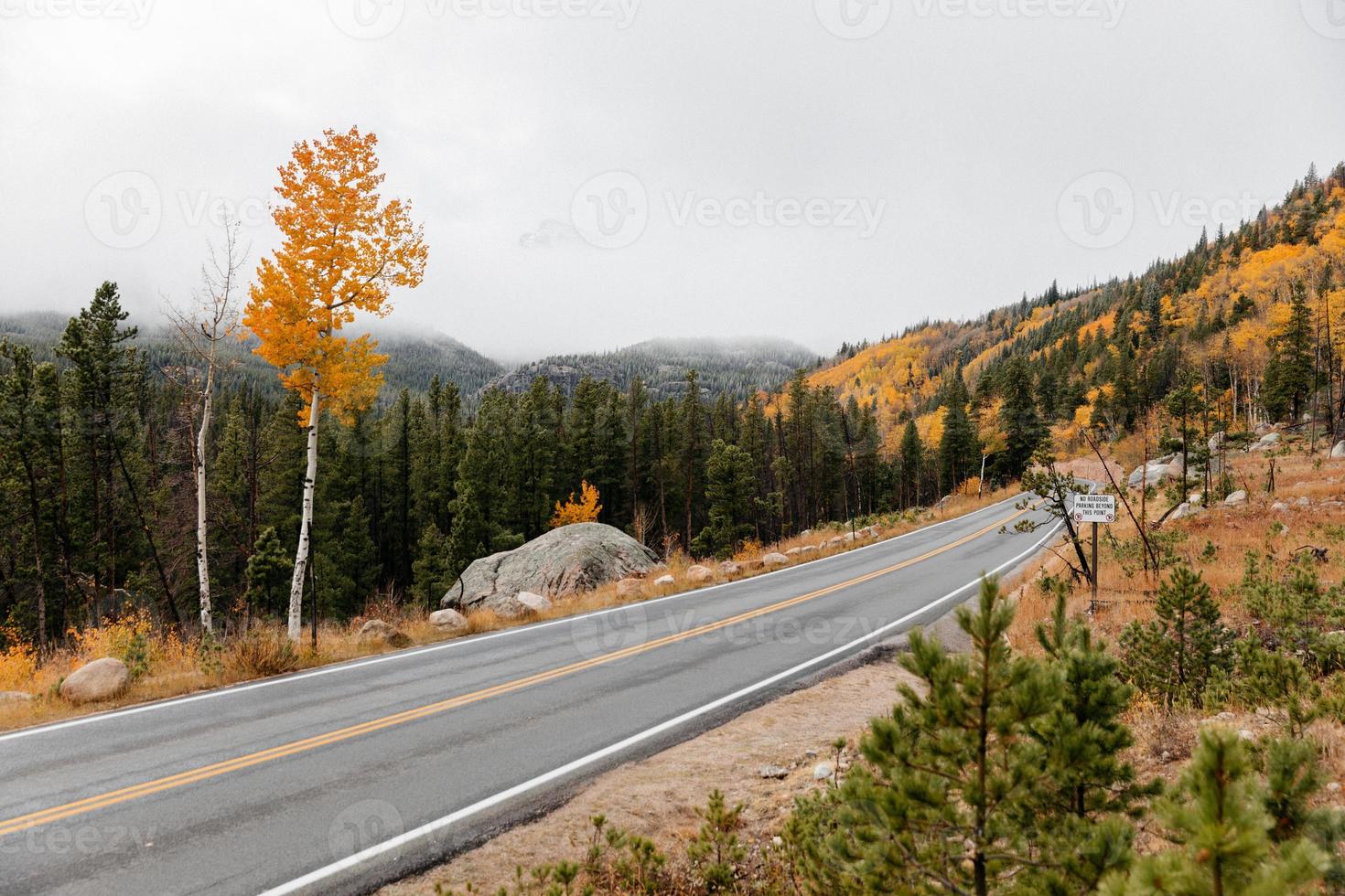 estrada através de uma paisagem de outono foto