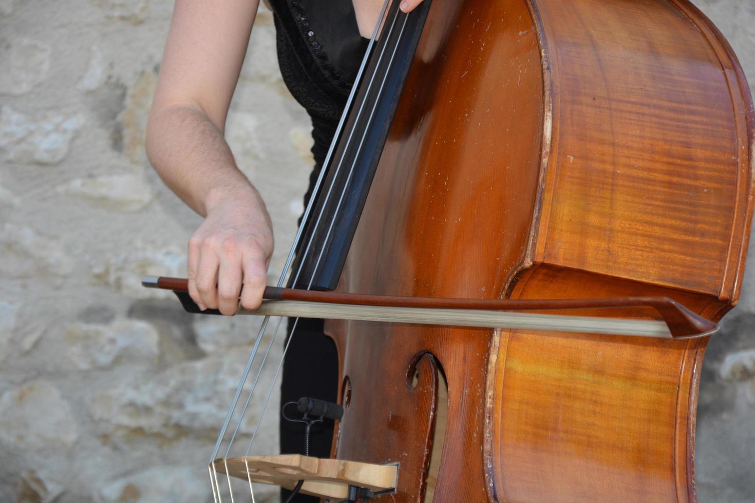 fêmea tocando contrabaixo foto