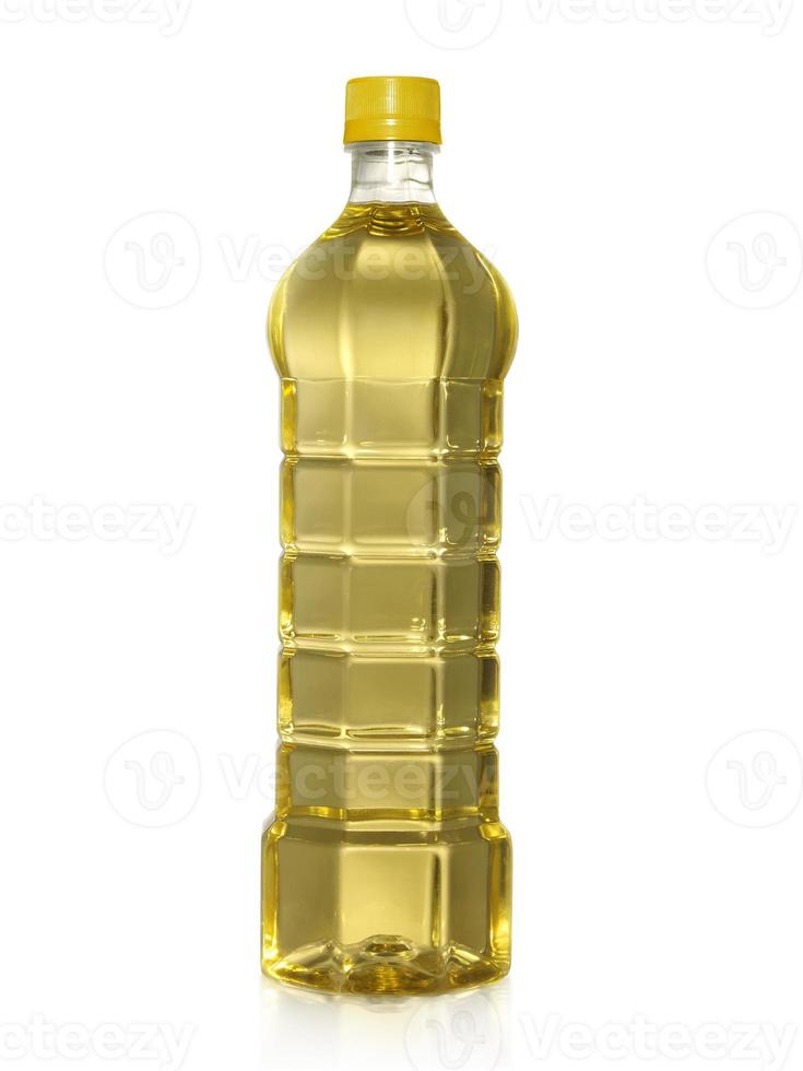 uma garrafa de óleo de palmiste, isolado no fundo branco foto