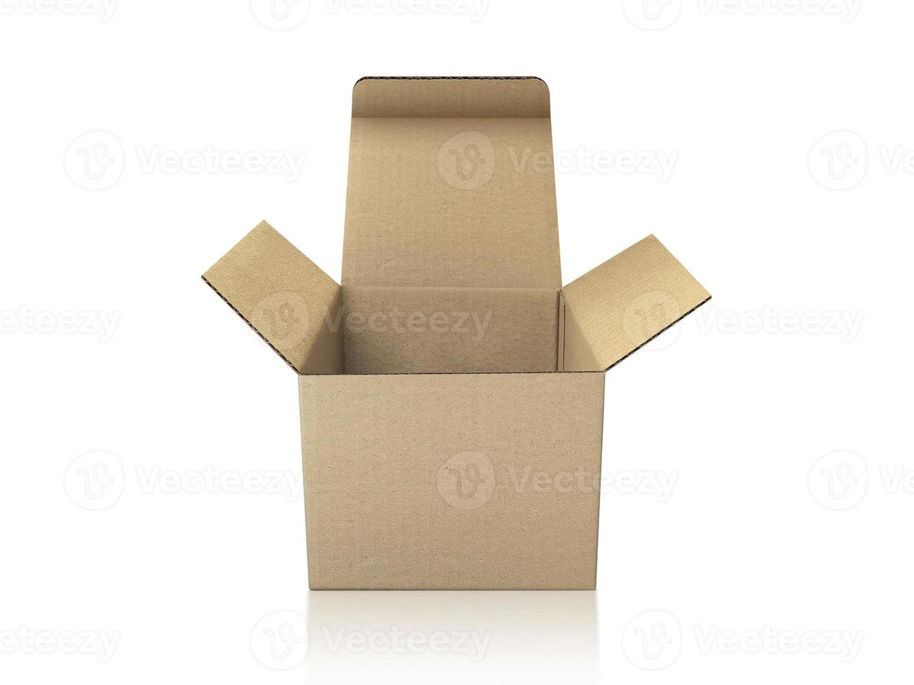 caixas de embalagem em branco - maquete aberta, isolada no fundo branco foto