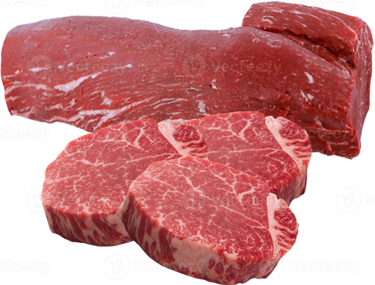 carne crua inteira, lombo isolado no fundo branco foto