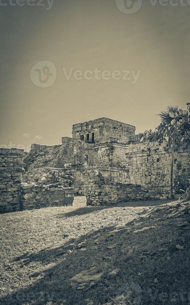 antigo tulum ruínas local maia templo pirâmides artefatos marinha méxico. foto