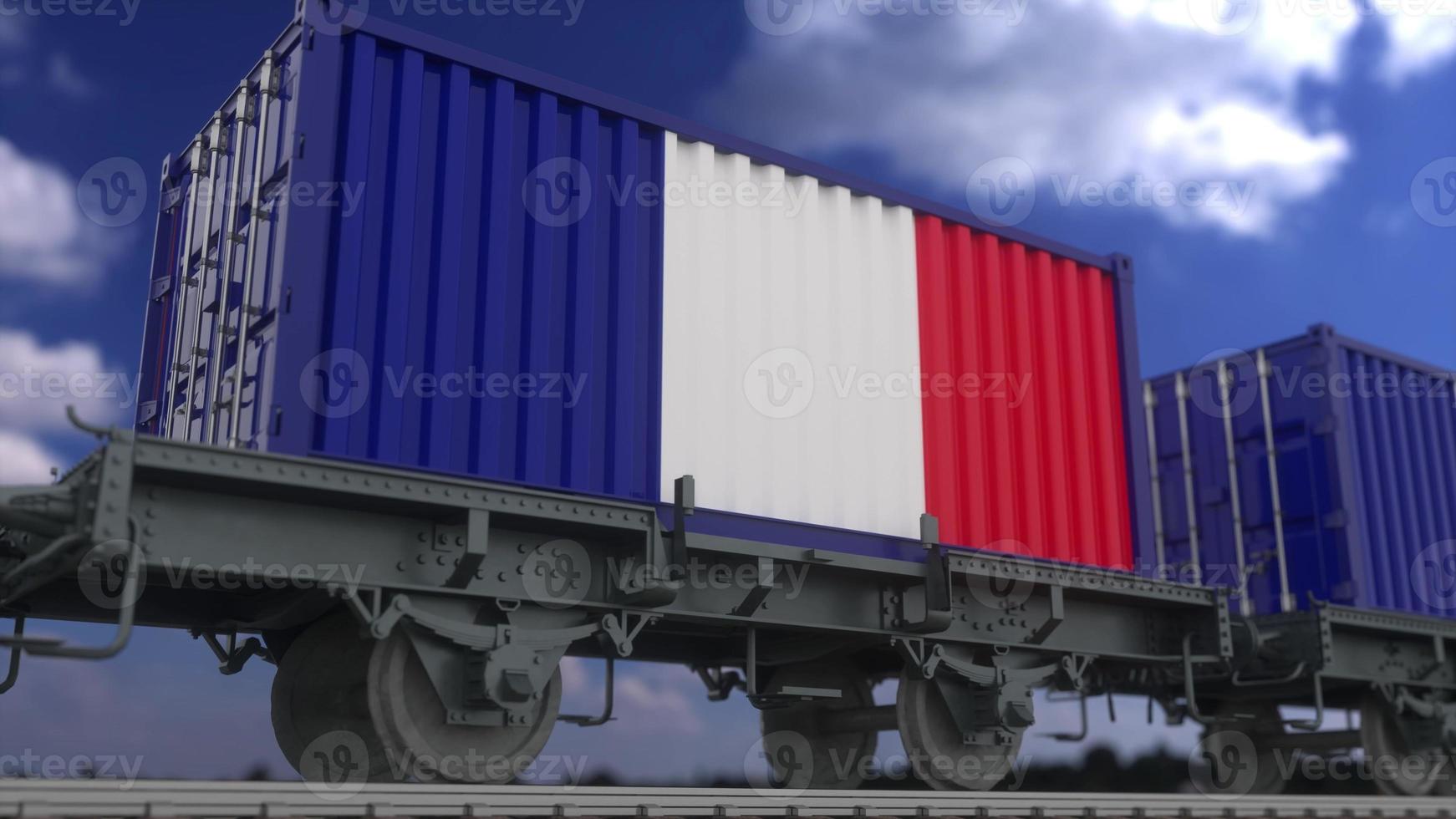 trem e contêineres com a bandeira da frança. transporte ferroviário. renderização em 3D foto