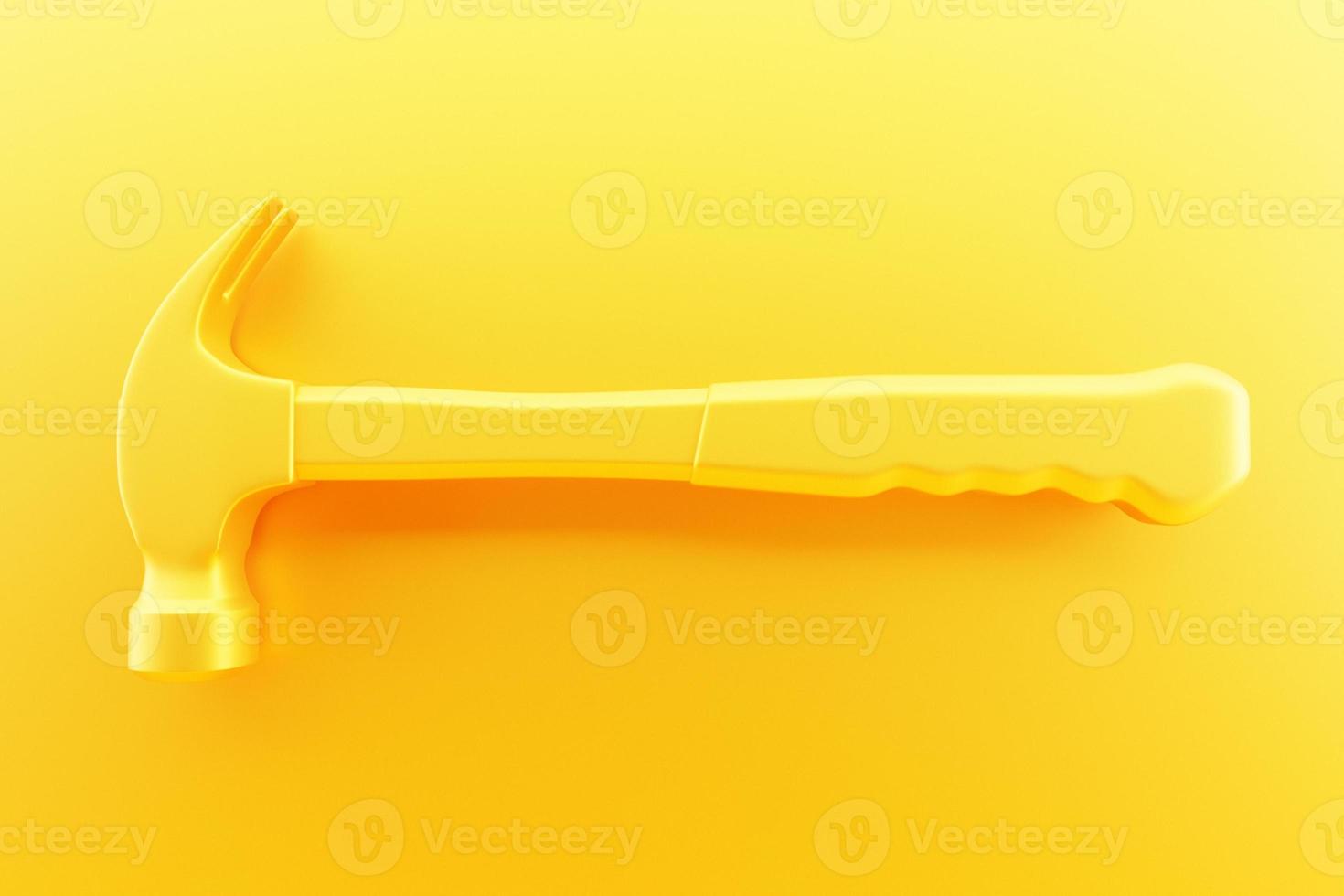 Ilustração 3D de uma ferramenta de mão de martelo amarelo isolada em um fundo monocromático. renderização 3D e ilustração da ferramenta de reparo e instalação foto