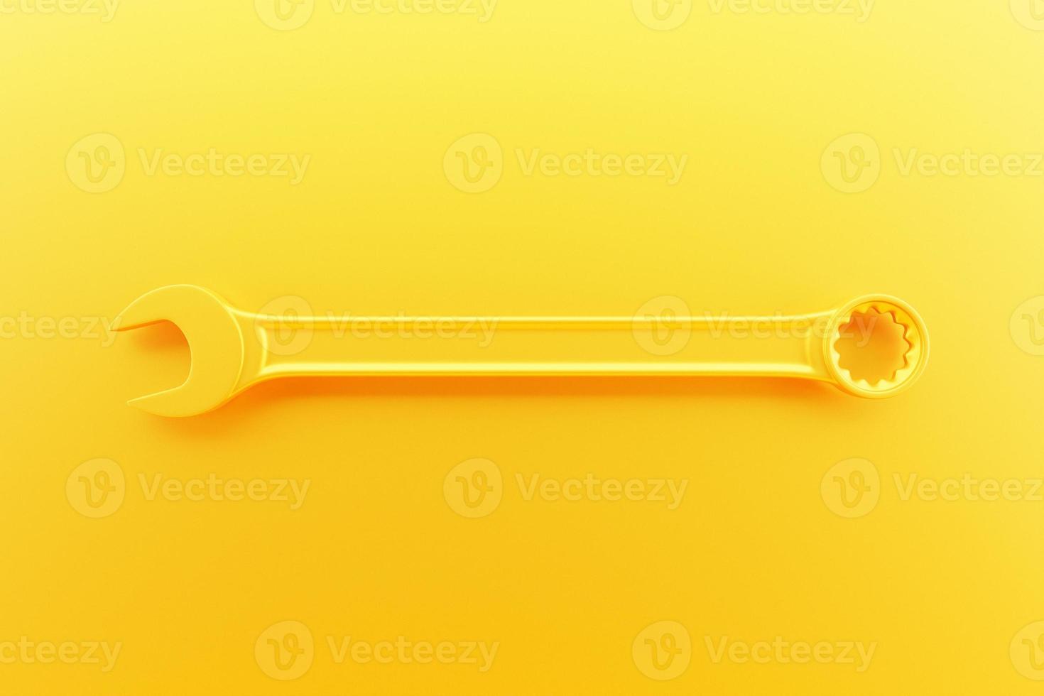 Ilustração 3D de uma ferramenta de mão chave amarela isolada em um fundo monocromático. renderização 3D e ilustração da ferramenta de reparo e instalação foto