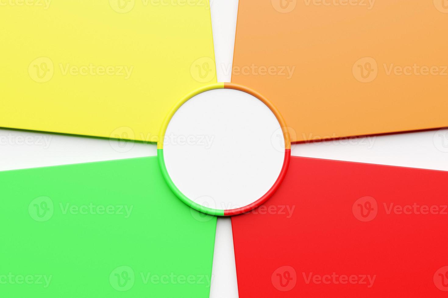 Círculo vazio branco de ilustração 3d para design e campos coloridos nas proximidades foto