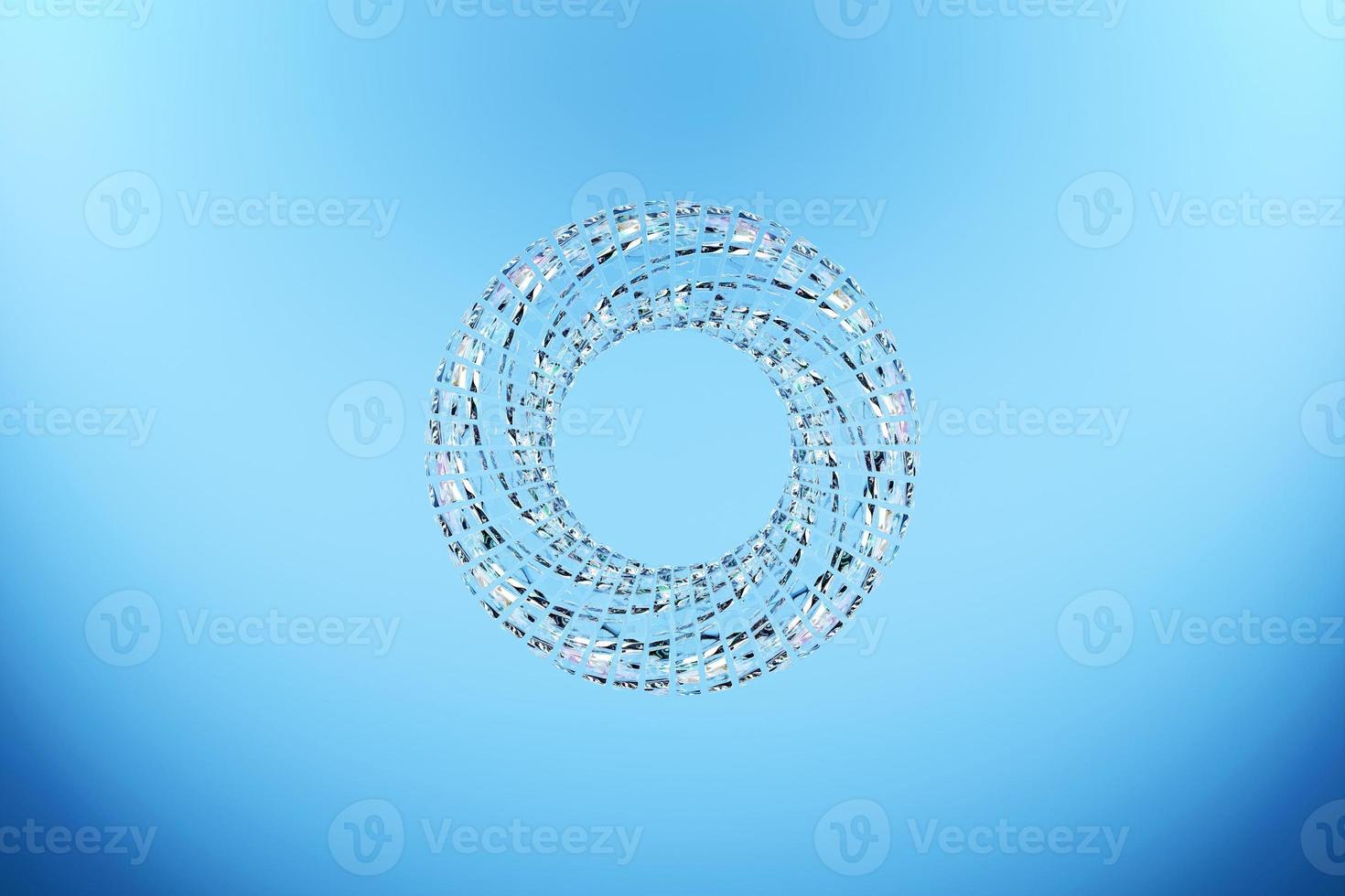 Ilustração 3D de um portal de um círculo, passarela. um close-up de um túnel monocromático redondo azul. foto