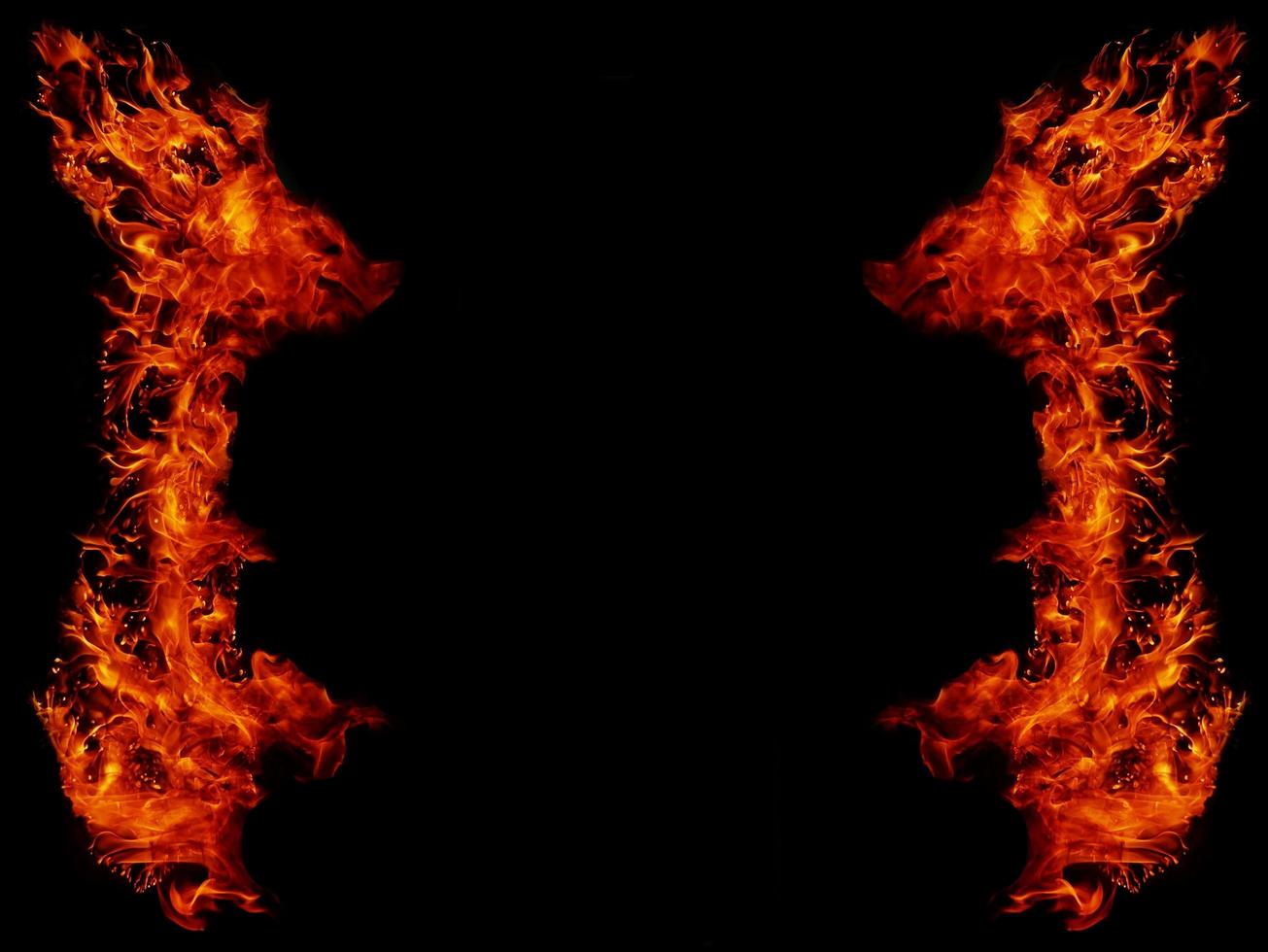 perigoso fogo do inferno quente chamas molduras abstratas de fogo quadrados em fundo preto para o projeto. foto