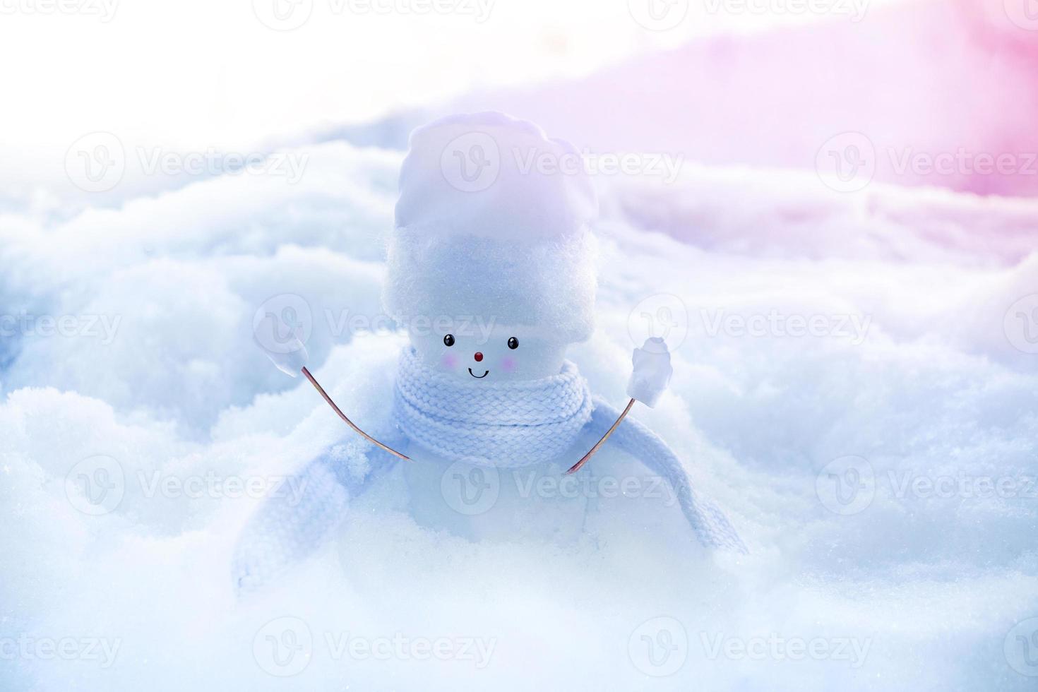 boneco de neve feliz. paisagem de inverno. feliz natal e feliz ano novo cartão foto