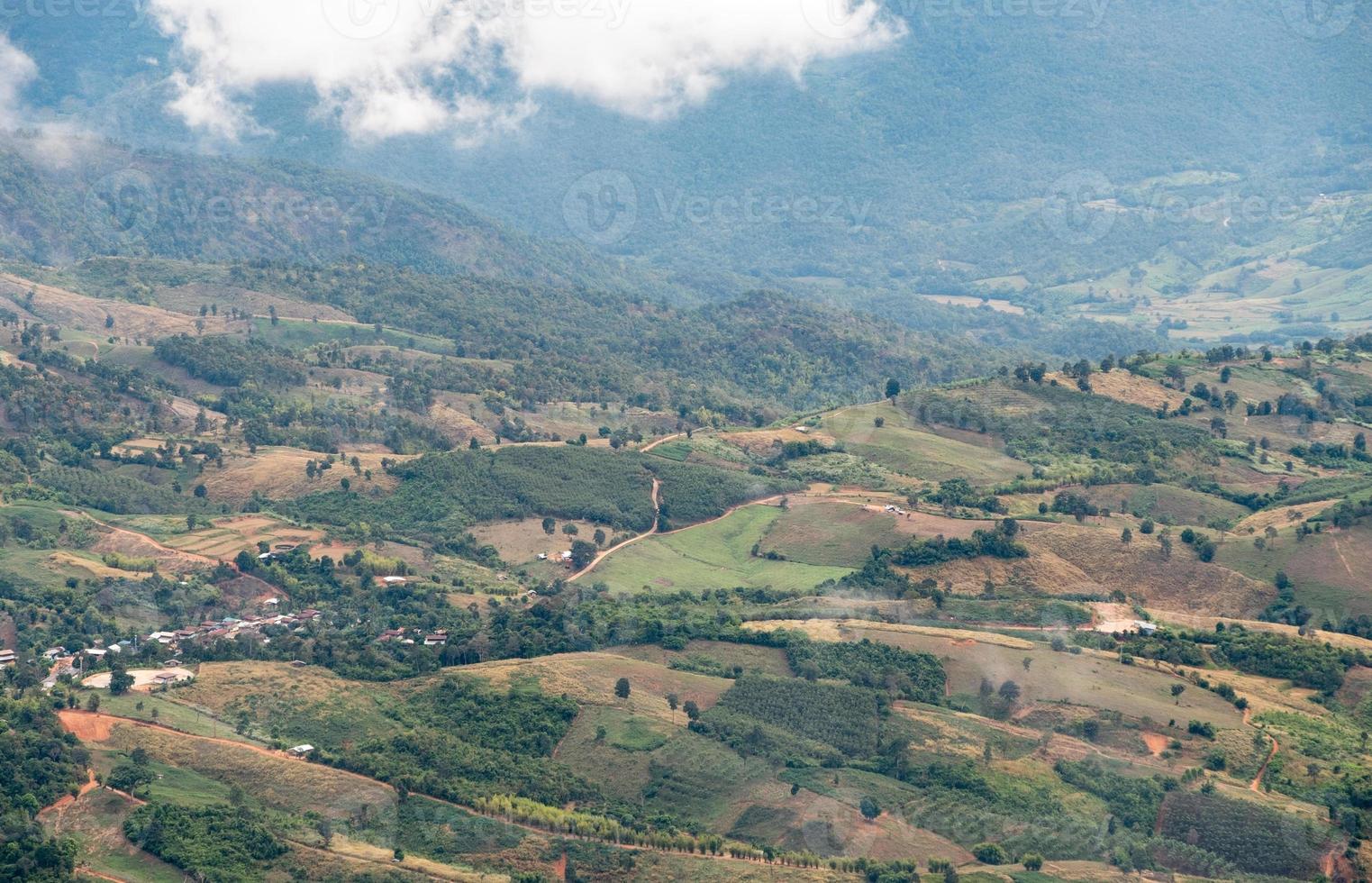 campo de plantação do agricultor local na colina perto da alta montanha do parque nacional. foto