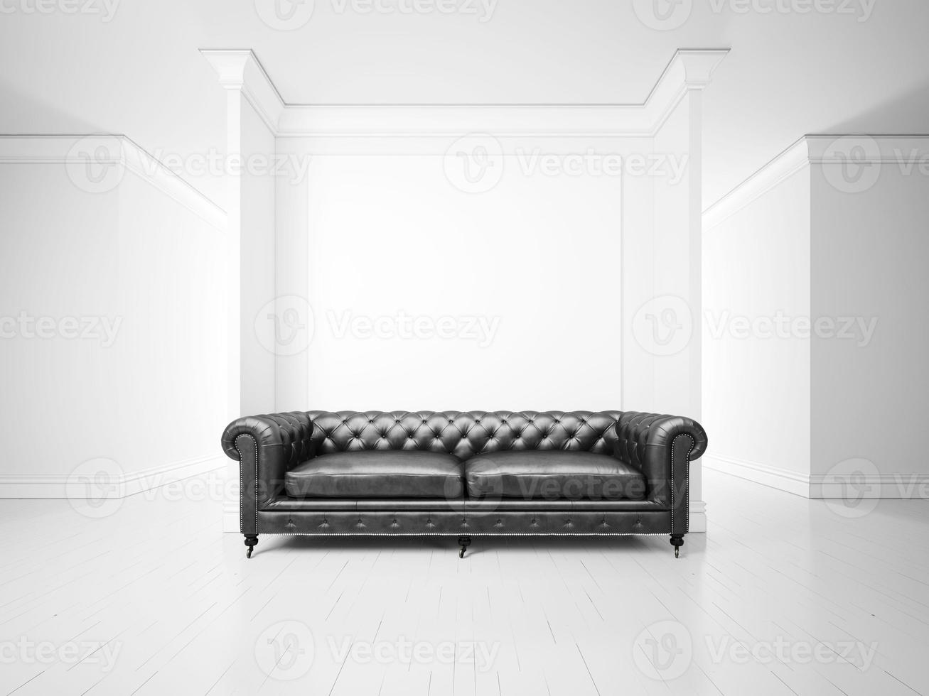 interior branco com sofá e banner foto