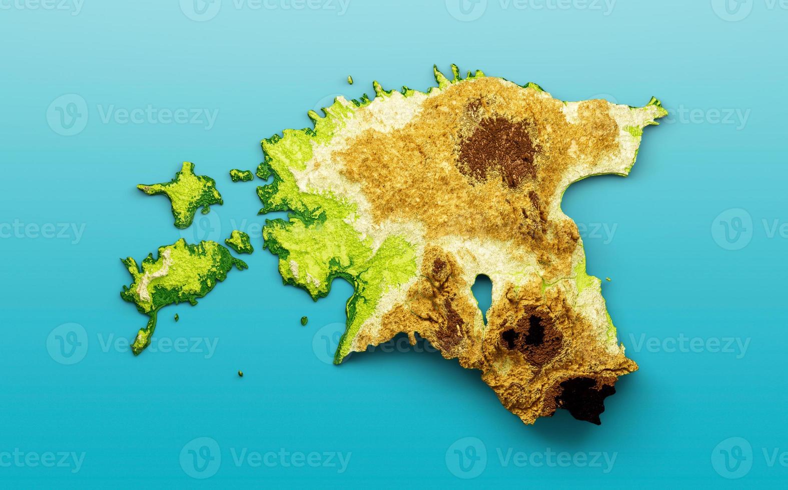 mapa da estônia mapa de altura de cor de relevo sombreado no mar ilustração 3d de fundo azul foto