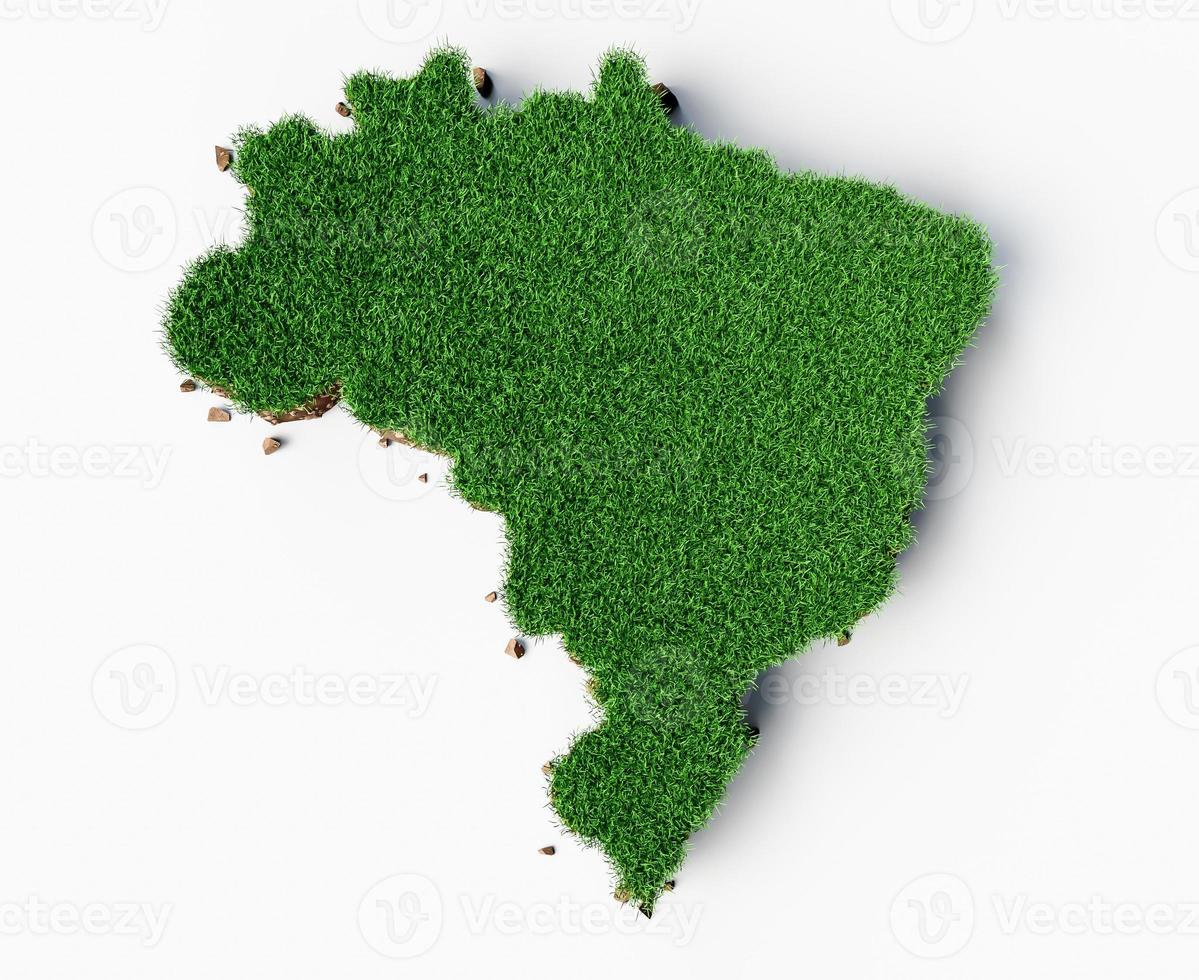 vista superior mapa brasil grama e textura do solo ilustração 3d foto