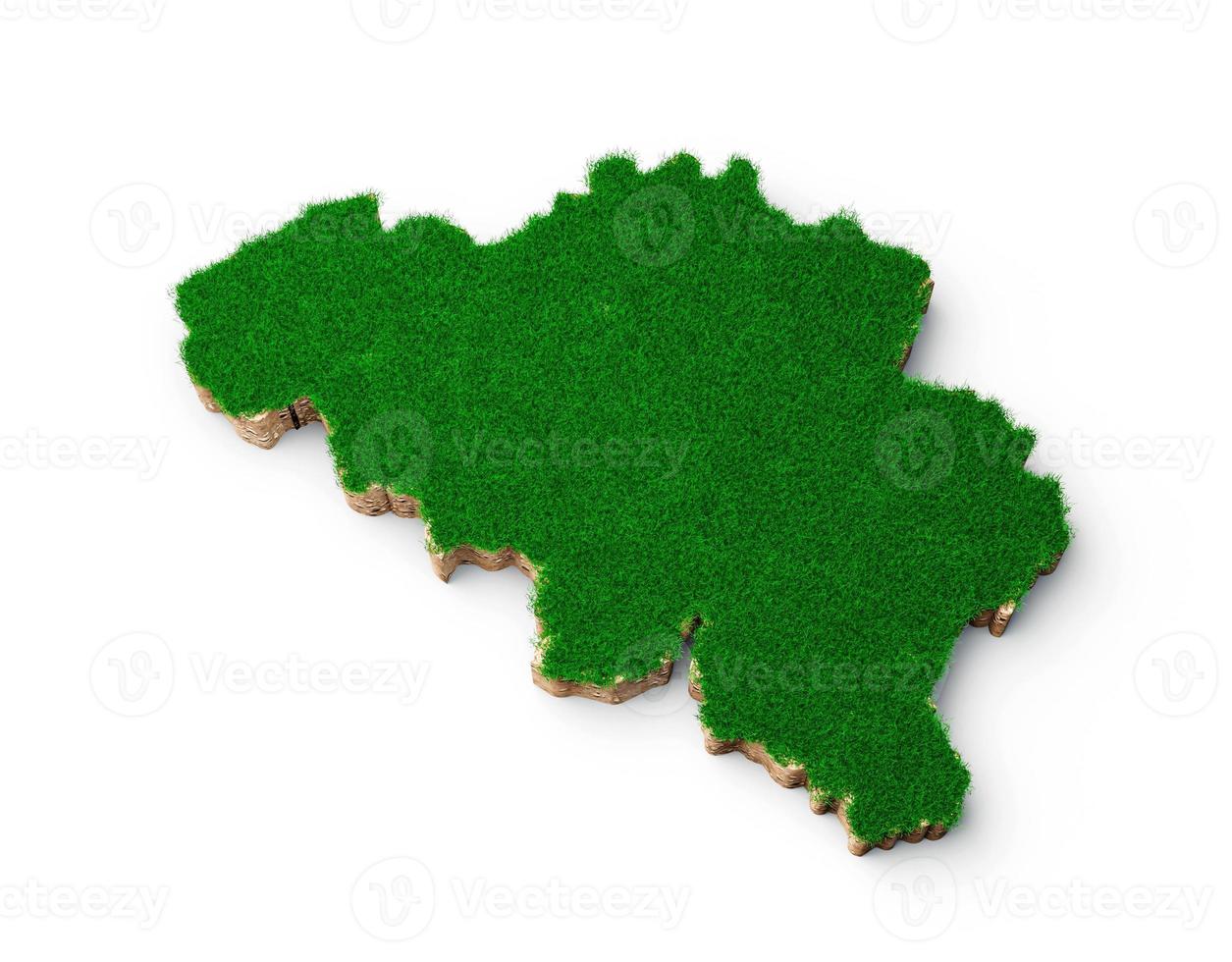 bélgica mapa solo geologia terra seção transversal com grama verde e textura do solo rochoso ilustração 3d foto