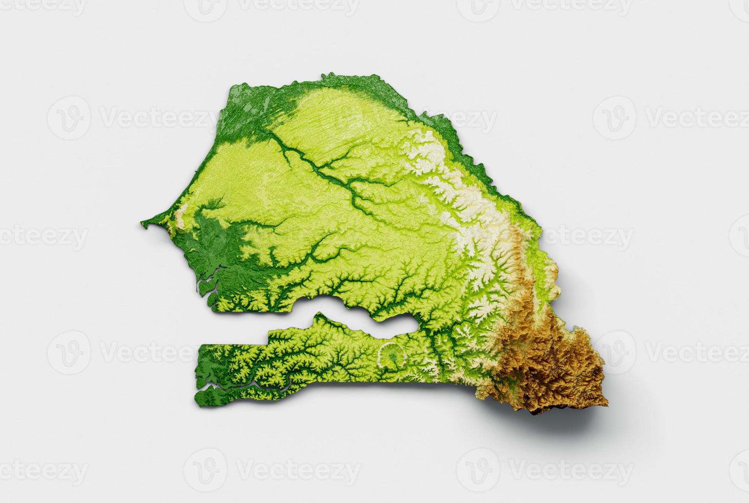 mapa do senegal mapa de altura de cor de relevo sombreado em fundo branco ilustração 3d foto