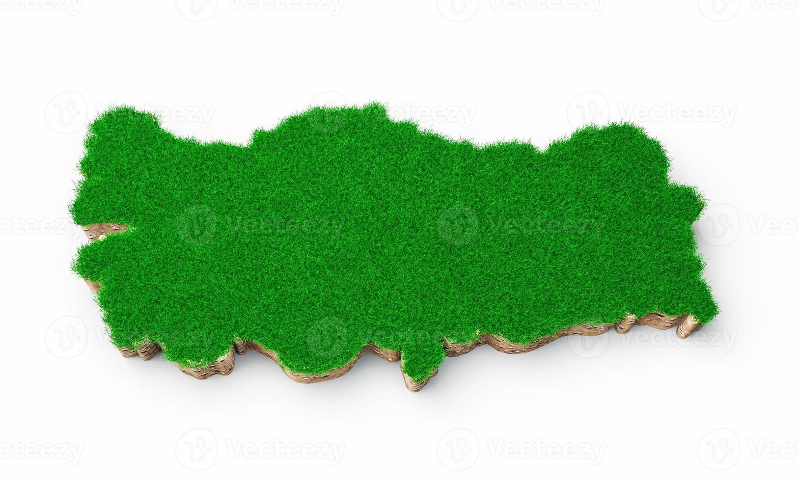 Turquia mapa solo geologia terra seção transversal com grama verde e textura do solo de rocha ilustração 3d foto