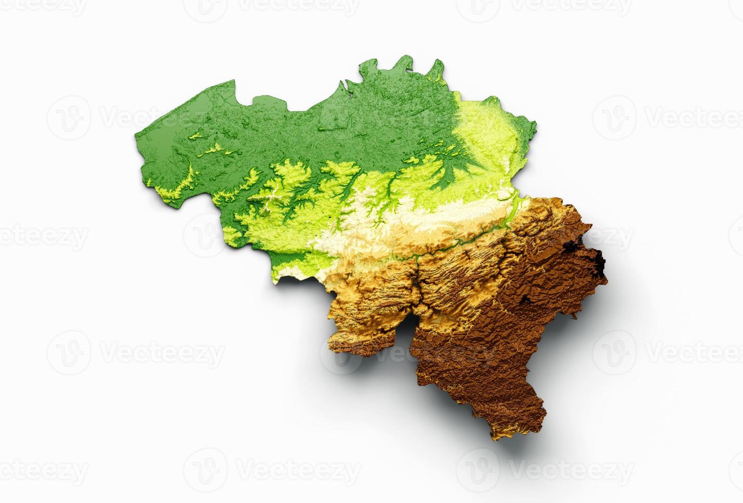 mapa da bélgica mapa de altura de cor de relevo sombreado no fundo branco ilustração 3d foto