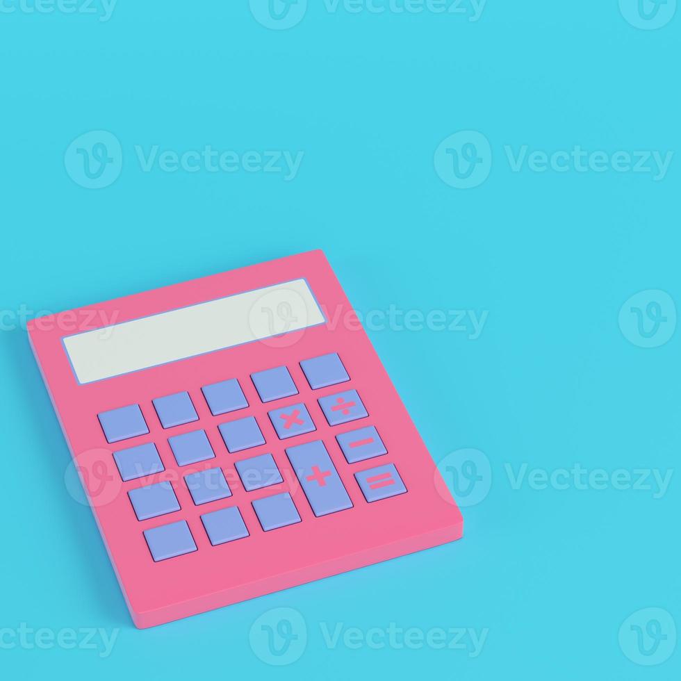 calculadora simples rosa sobre fundo azul brilhante em tons pastel foto