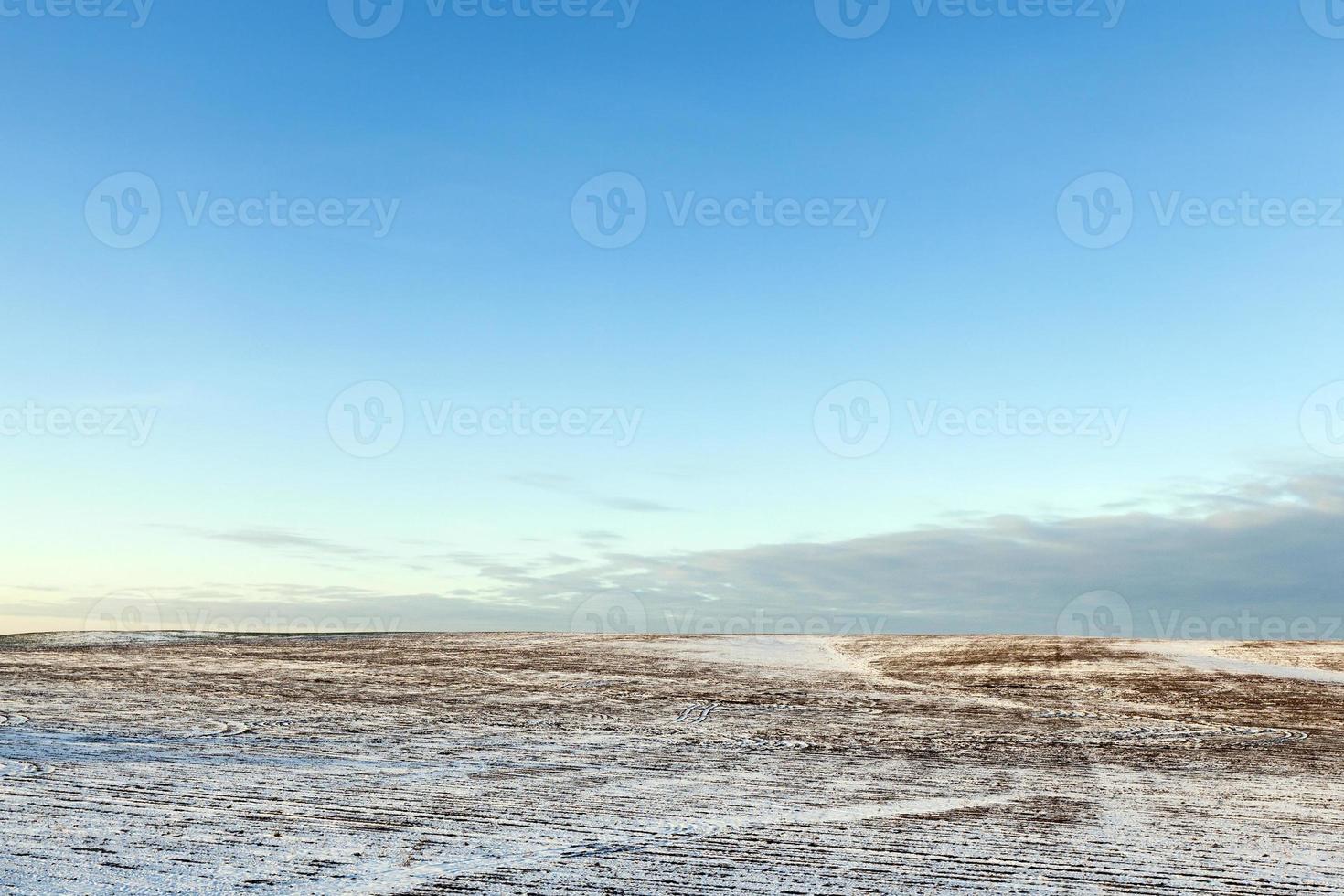 terra coberta de neve no campo foto