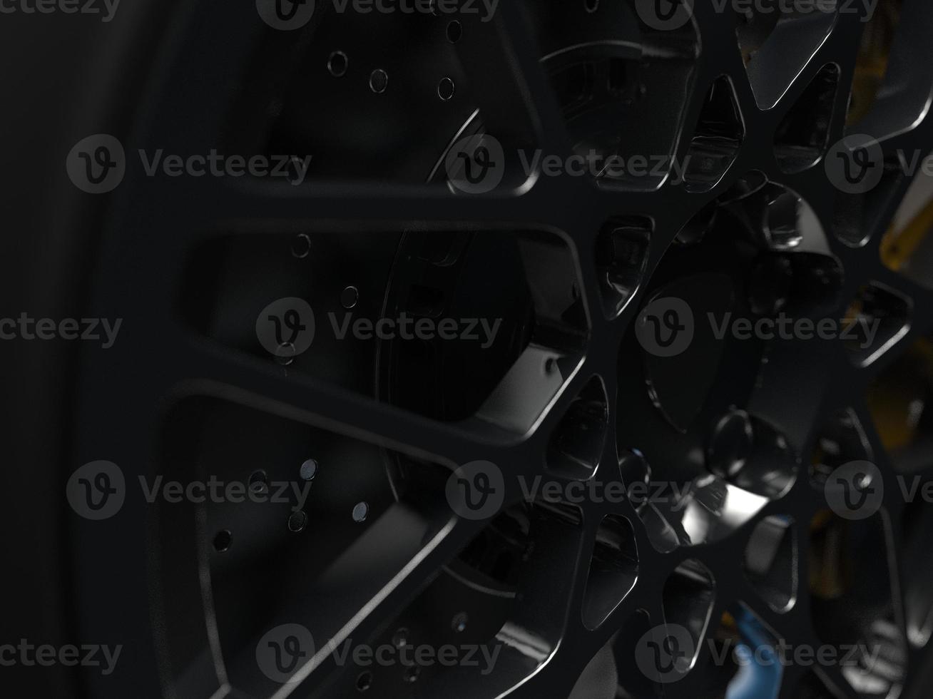 roda automática com close-up de discos de cromo em um fundo escuro. renderização 3D foto