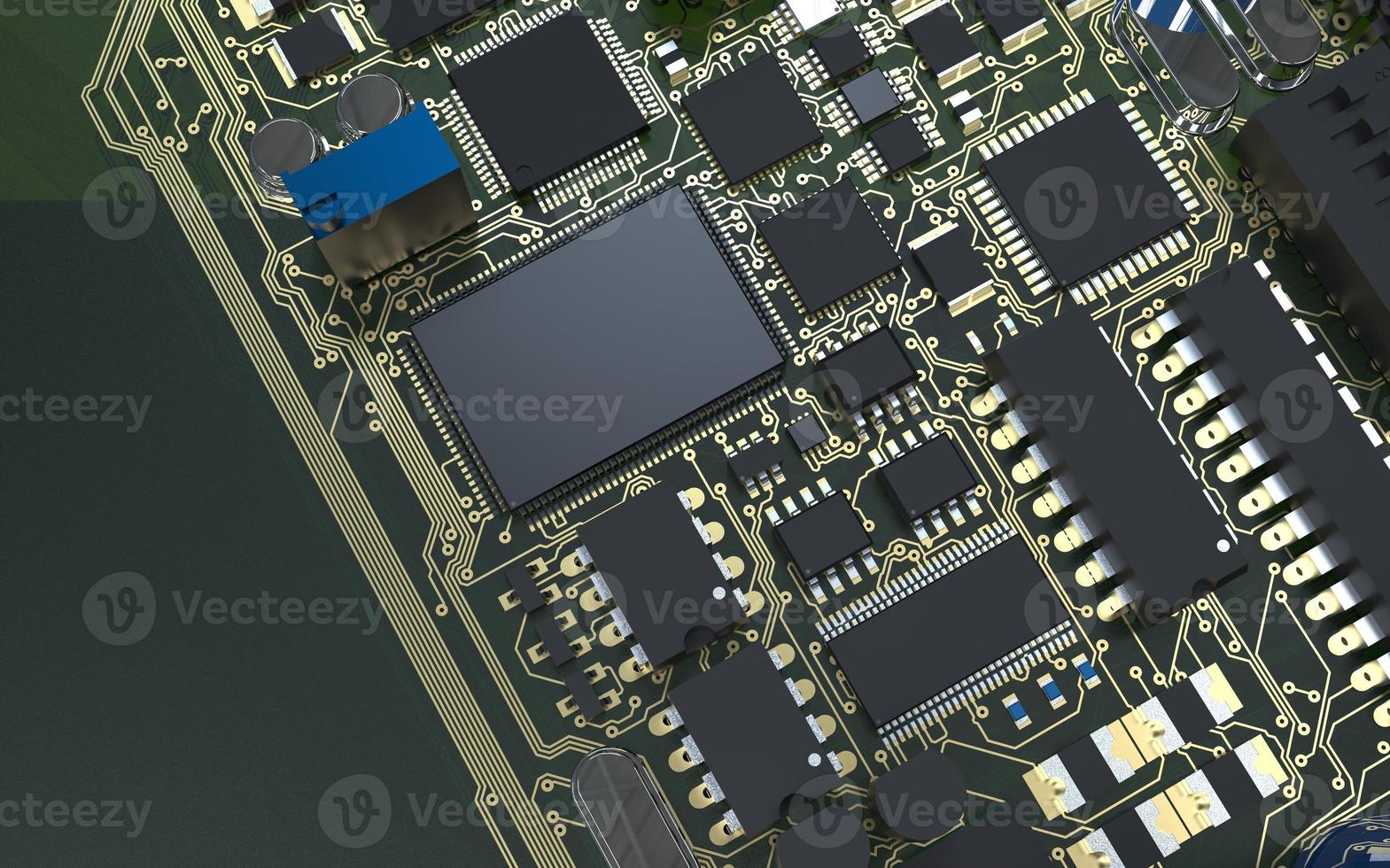 chip de processador em uma placa de circuito impresso em luz de fundo vermelha. Ilustração 3D sobre o tema da tecnologia e o poder da inteligência artificial. foto