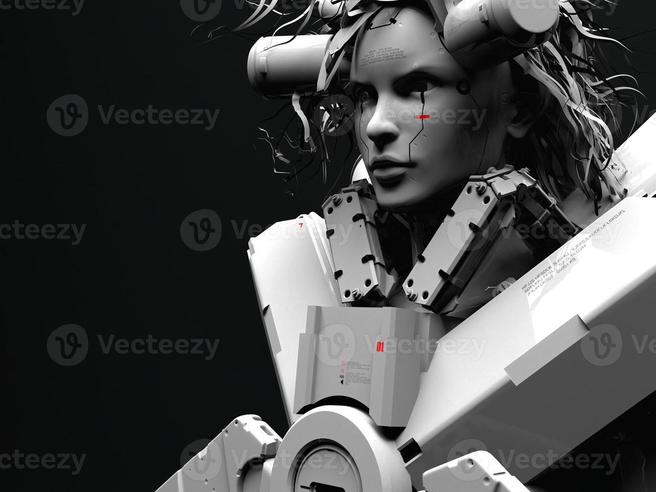 mulher robô. retrato de close-up. abstração sobre o tema da tecnologia e jogos. ilustração 3D foto