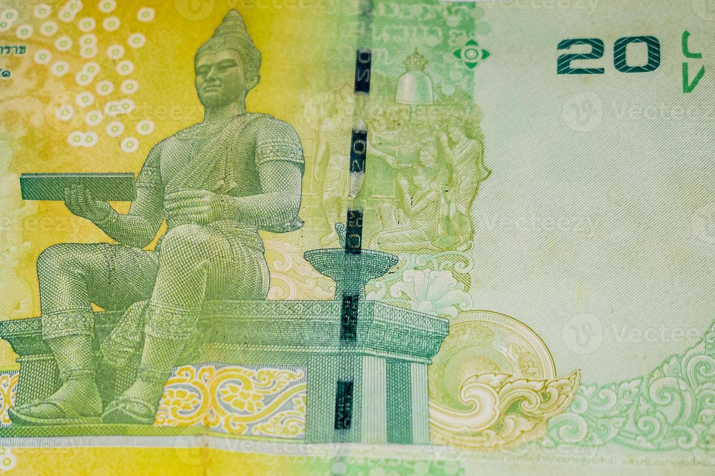 Nota de moeda estrangeira rara de 20 baht da tailândia, rei bhumibol adulyadej em 20 baht tailândia conta de dinheiro close-up, conta de moeda nacional da tailândia foto