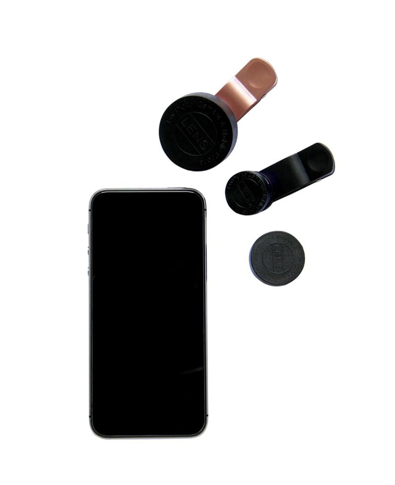 lente de clipe para smartphone com fundo de smartphone foto