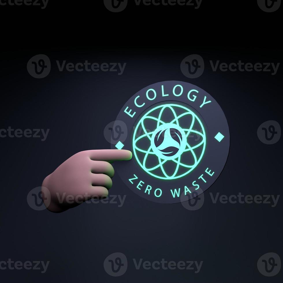 a mão segura um ícone de neon sobre o tema eco. ecologia e conservação do planeta. renderização 3D. foto