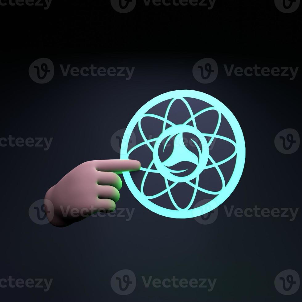 a mão segura um ícone de neon sobre o tema eco. ecologia e conservação do planeta. renderização 3D. foto