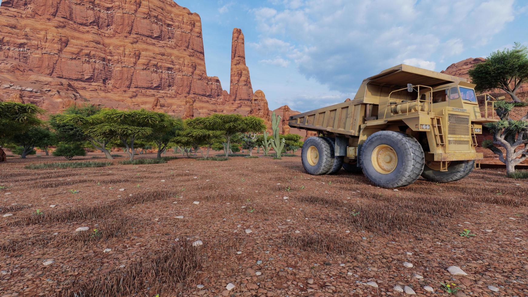 renderização 3D da foto de fundo da colina com caminhão grande