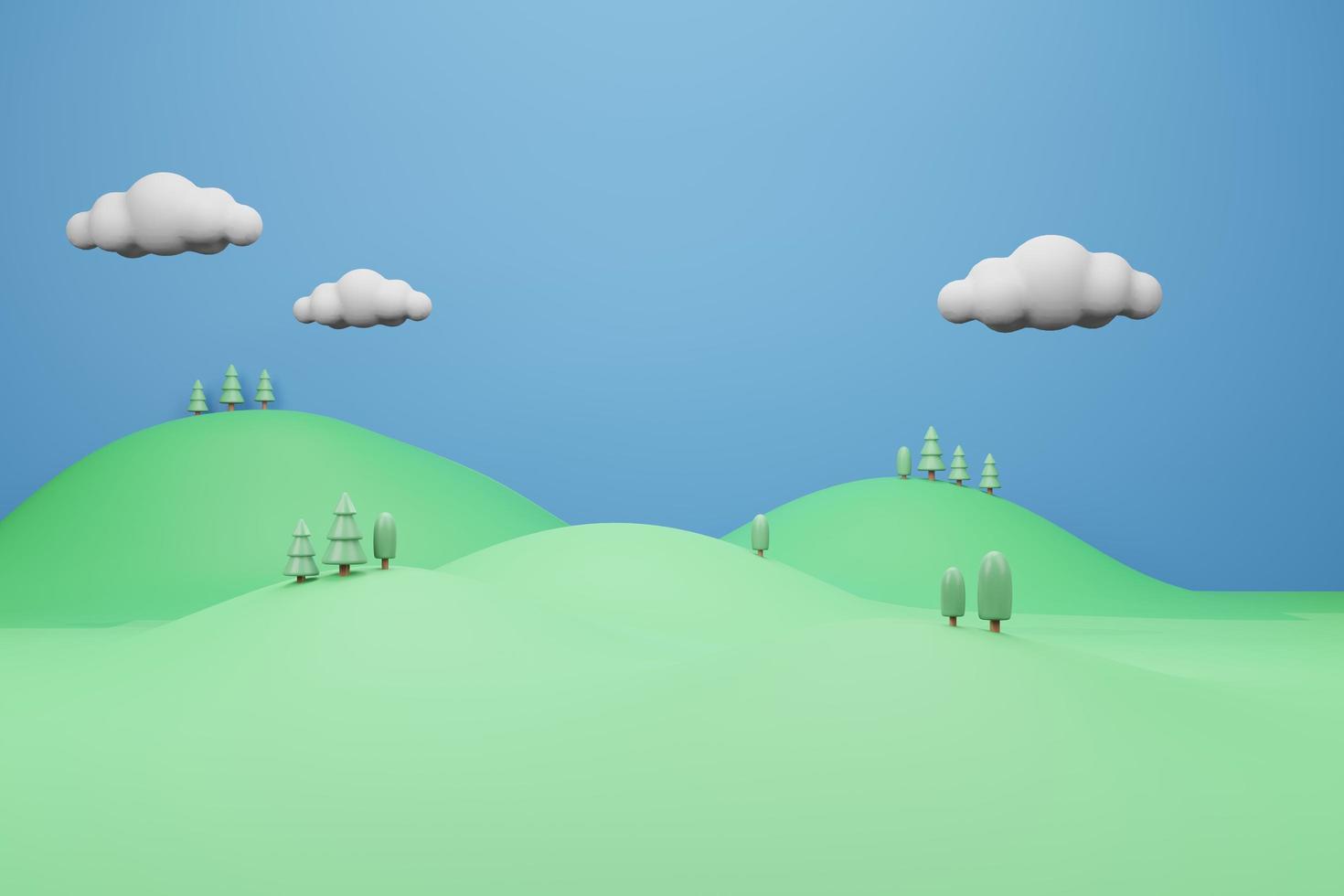 renderização de ilustração 3d de fundo bonito dos desenhos animados, nuvem de montanha e árvore em cor pastel foto