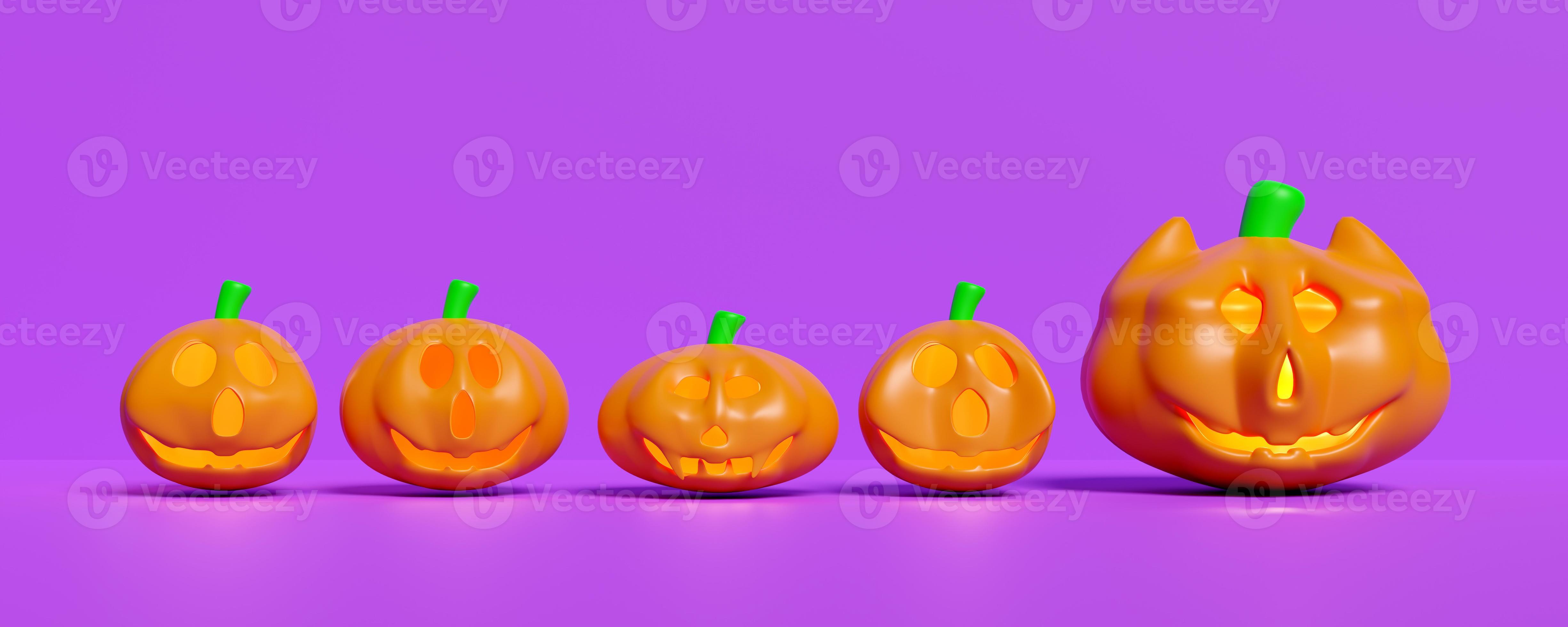 Conjunto De Abóboras De Halloween Renderização 3d Jack O Lantern