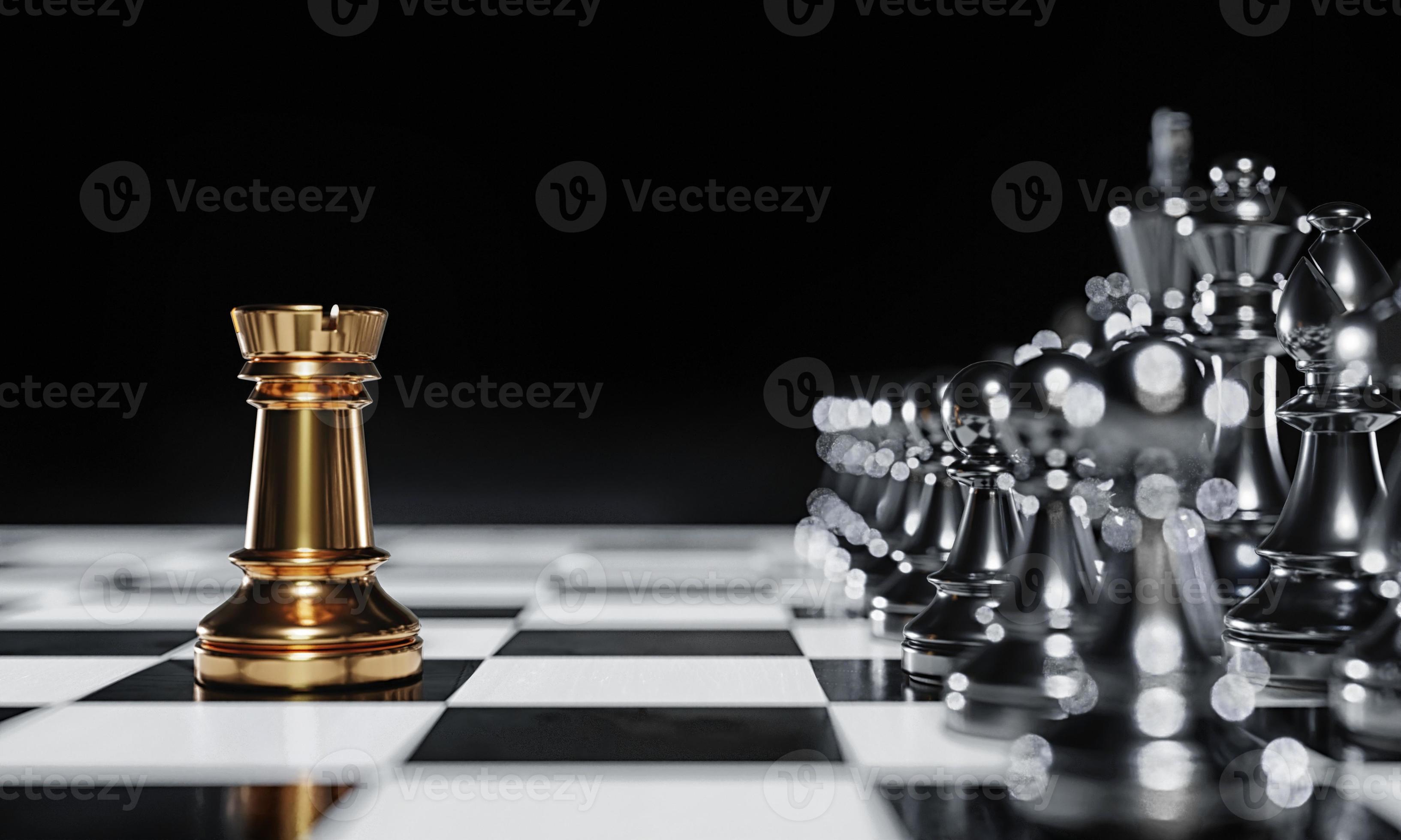 Renderização 3d de um tabuleiro de xadrez com um conjunto completo de  figuras na posição inicial ícone de inteligência de negócios
