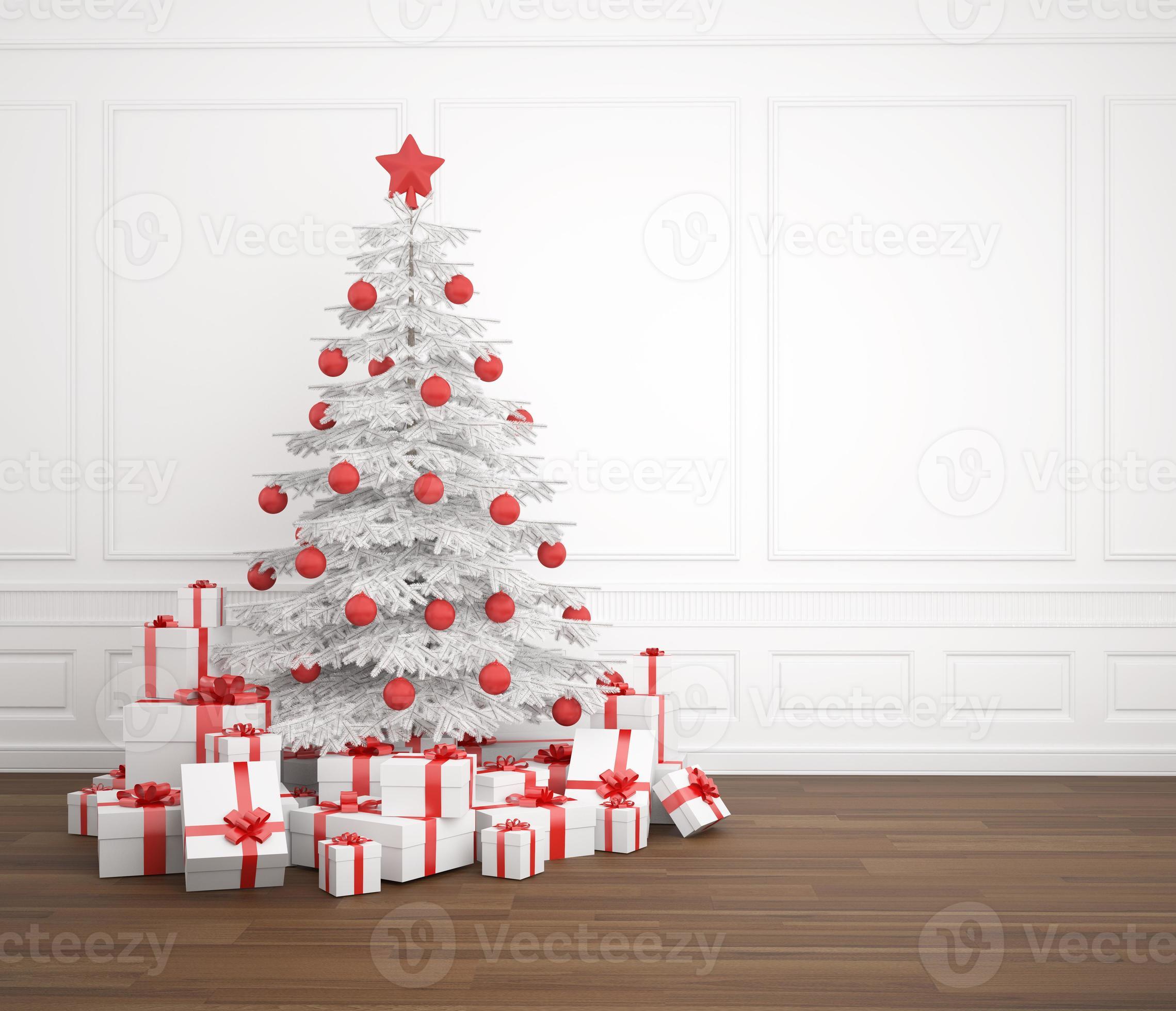 árvore de natal branca e vermelha em quarto vazio 1375985 Foto de stock no  Vecteezy