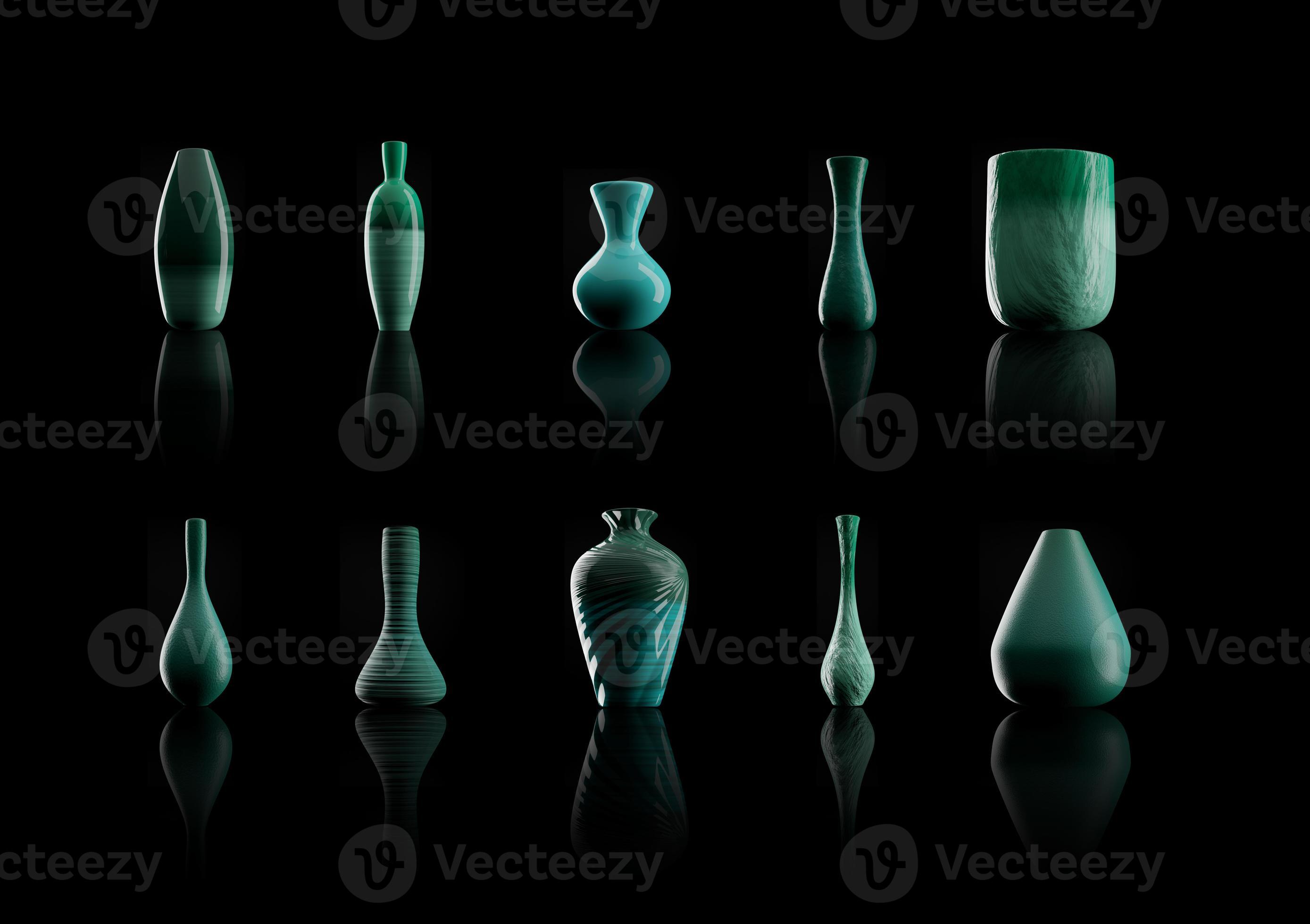 dez vasos de flores diferentes na cor azul-turquesa - ilustração 3d  13765497 Foto de stock no Vecteezy