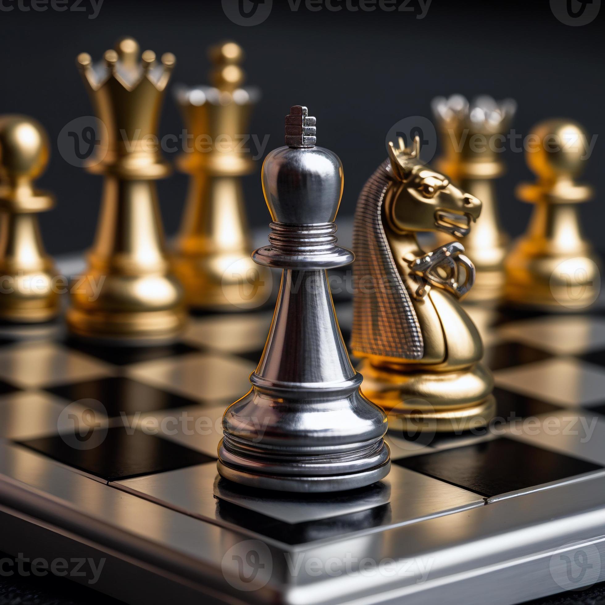 Xadrez de ouro no jogo de tabuleiro de xadrez para o conceito de liderança  de metáfora de negócios